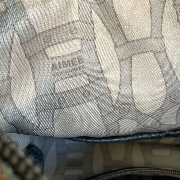 Aimee Kestenberg Coated Batik Pattern Faux Leather Dark Blue Trim Bag Purse $248 - Picture 9 of 9